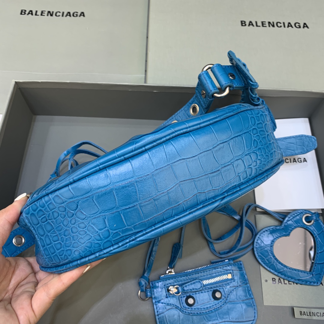 Balenciaga Le Cagole XS Shoulder Bag Crocodile Embossed Blue